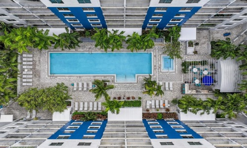 a swimming pool in a building