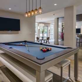 a pool table in a room